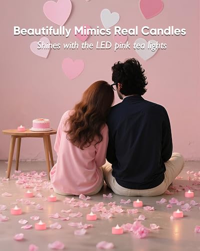 Image of Amagic 30 Pcs Pink Flickering Flameless Tea Lights Battery Operated, 200+ Hours Long Lasting Colored Candle for Wedding, Table Centerpiece, Theme Party, Aniversary, Proposal, Christmas, Pink Base