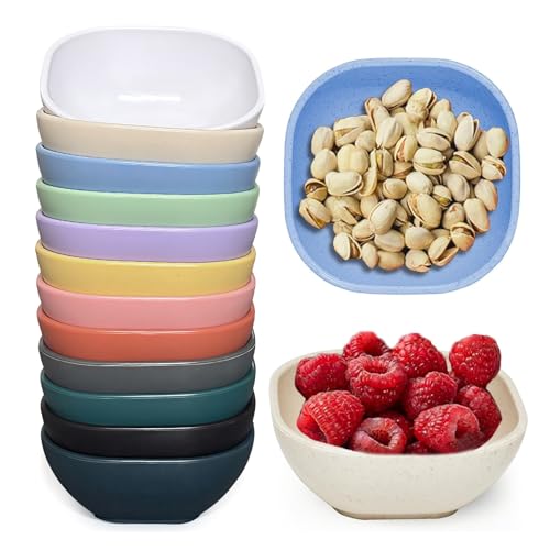 Image of SHECIPIN 12 Pack Mini Square Dinnerware Bowls for Kids 4.5 OZ Unbreakable Wheat Straw Dipping Bowls, Nuts, Candy, or Dips(Multicolor)