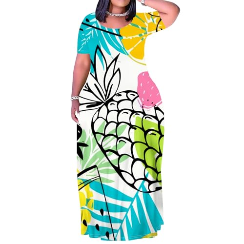 Image of SUZONANA Plus Size Maxi Dresses for Curvy Women T-Shirt Dresses Summer Sun Dresses Long Oversized Resort Wear Neon Cruise Outfits, 6X-Large, Fruit