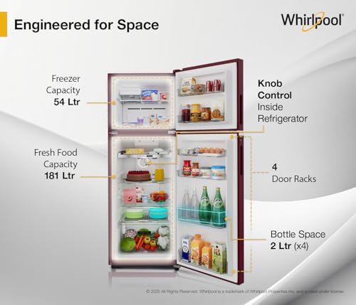 Image of Whirlpool 235 L 2 Star Frost-free inverter Double Door Refrigerator (NEO SP278 PRM WINE ROSE(2S)-Y, 2026 Model)