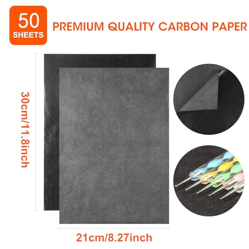 50 folhas de papel carbono, papel grafite preto, papel de transferência de papel e 5 peças de caneta
