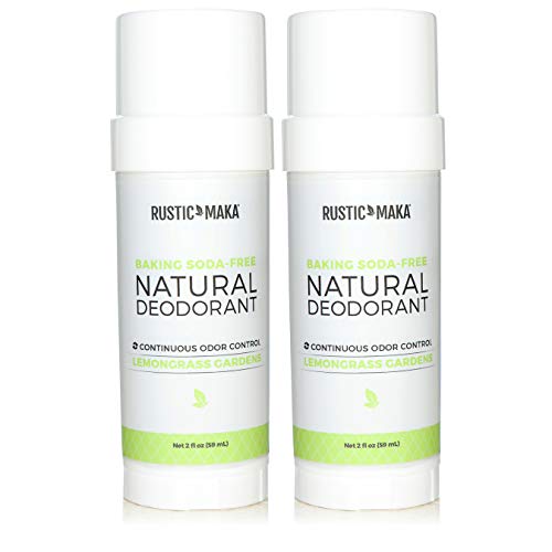 Rustic MAKA Natural Deodorant (Baking Soda Free Deodorant for Women & Men, Magnesium Formula, Aluminum-Free, Paraben-Free, Sulfate-Free, Vegan Certified) - 2 Pack BUNDLE (Lemongrass Gardens)