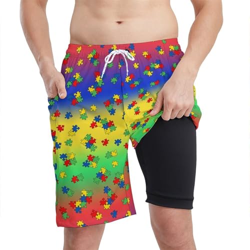 Mens Swim Trunks with Compression Liner 5 inch Quick Dry Board Shorts Cargo with Zipper Pockets Swim Shorts