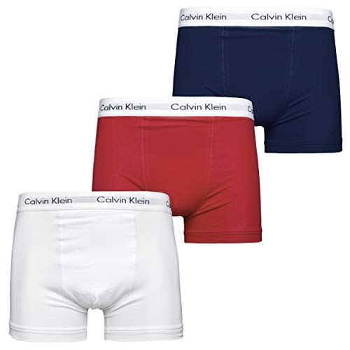 Calvin Klein 3p Trunk, BĂłxer Uomo, White Red Ginger Pyro Blue, S (Pacco da 3)