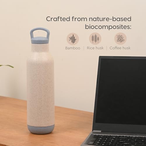 Image of Eha Earth Friendly Eco Spring Water Bottle for Office & Schools | Stainless Steel Water Bottle for Kids and Adults Made with Rice Husk | Leakproof |1 Unit, 900 ml | Azure