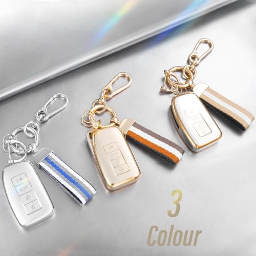 Image of for Lexus Key Fob Cover with Nylon Webbing Keychain, Fashionable Matte Metallic Soft Case for for Lexus GS GS-F ES IS IS-F (4 buttons) Key Fob Shell (Rose Gold, A)