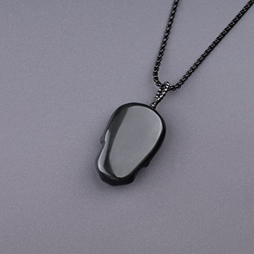 Coai Stiainless Steel Box Chain Black Obsidian Stone Skull Necklace #TOP4