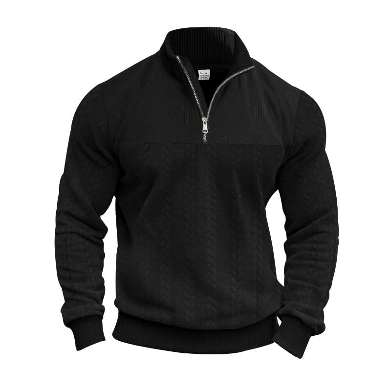 Mens Casual Slim Fit Pullover Quarter Zip Knitted Sweaters Long Sleeve Jacquard Trendy Heavyweight Warm Polo Pullovers2