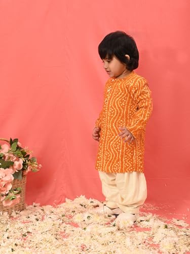 Image of Vastramay Boys' Bandhani Kurta and Patiala Set - Traditional Cotton Ethnic Wear for Infants, Perfect for Weddings and Festive Occasions