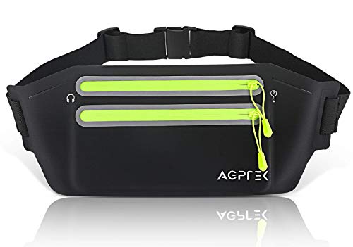 AGPTEK Riñonera Deportiva, Cinturón Running Mujer Hombre Impermeable con Bandas Reflectante, Bolsa de cinturón Deportivo con Gran Capacidad para Correr, Hacer Ejercicios, Negro