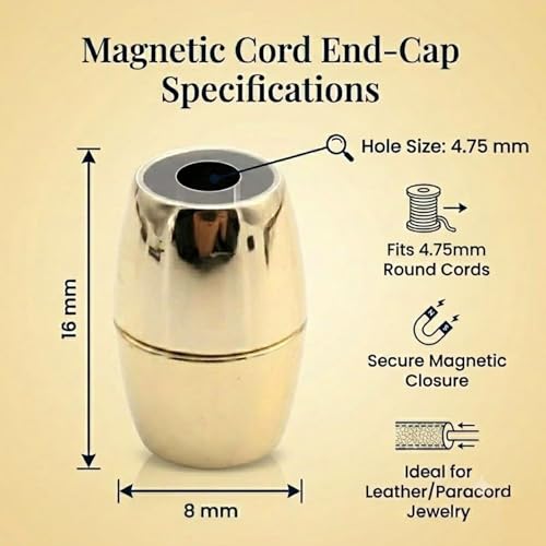 Image of Beadsnfashion 10 Pcs Oval Magnetic Leather Cord Connectors Clasp 16x8 mm, 4.75mm Hole Size- Gold Finish | Premium Magnetic Clasp for Jewellery Making, Bracelets & Necklaces | Essential Jewelry Findings for DIY Crafting