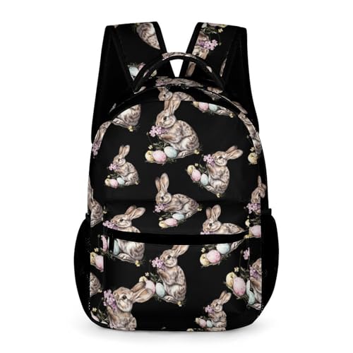 Rabbit Flowers Easter Eggs Travel Backpack Casual Daypack Shoulder Bag with Adjustable Shoulder Straps