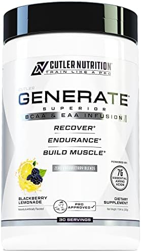 Cutler Nutrition Ultimate BCAA EAAs Amino Acids Powder Generate Post Workout Recovery Drink Mix with 5g BCAA Powder and 2g Essential Amino Acids for Muscle Recovery | BlackBerry Lemonade (30 SVG)