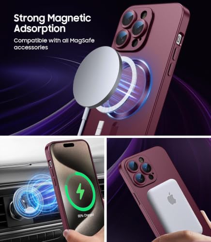 Image of DIZORO Magnetic Case for iPhone 12 Pro Max Cover [Compatible with MagSafe][Built-in Camera Lens Protector] Slim Soft Silicone Bumper Shockproof Metallic Luster Back Cover Phone Cases (Wine)