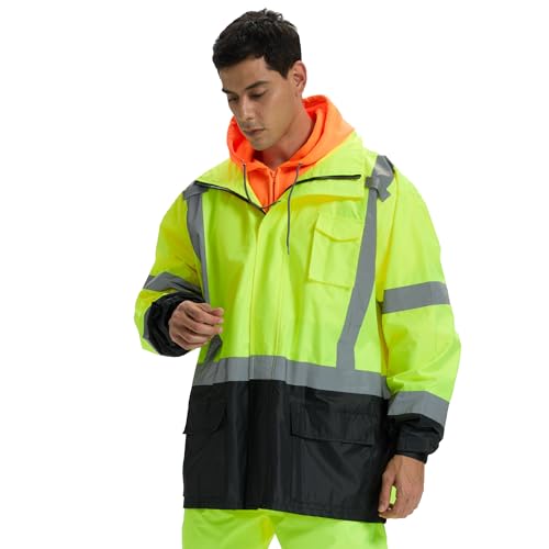 SRsafety High Visibility Rain Gear, Class 3 High Visibility Work Rain Gear for Men, Construction Rain Suits