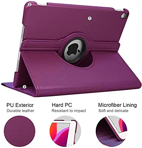 Image of 360 Degree Rotating Smart Leather Case Cover with Auto Wake Up /Sleep Feature for Apple iPad Pro 10.5 inch 2017 Case, iPad Air 3 (3rd Gen) 10.5 inch 2019 Case (Purple)
