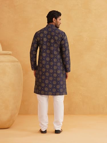 Image of SOJANYA (Since 1958 Men's Silk Blend Printed Kurta & Off White Churidar Pyjama Set