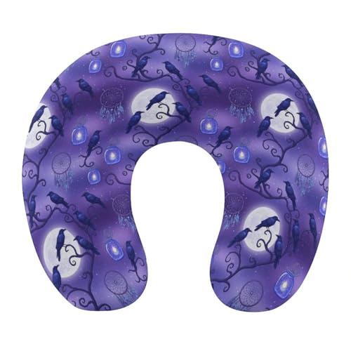 Image of Unisex Travel Neck Pillow Memory Foam U Shaped Cushion Dream Catchers and Raven, Washable Cover for Men Women Airplane Car Home Rest