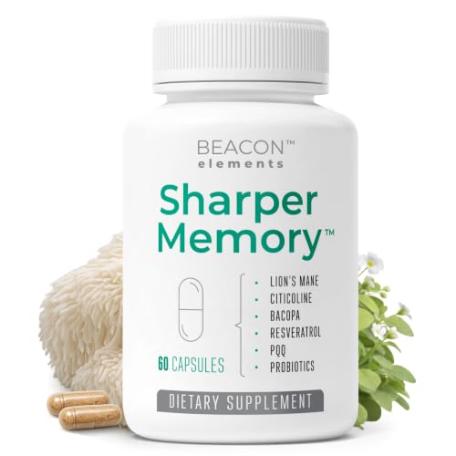 Image of Sharper Memory Brain Supplement for Memory & Focus | Nootropic Formula for Brain Wellness with Lion's Mane, Citicoline, Bacopa, PQQ, Resveratrol & Probiotics | 60 Capsules
