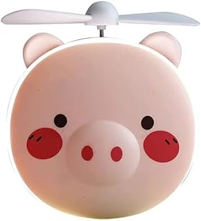 VAGMI 2 in 1 Cute Piggy Mini Cosmetic Fan LED Mirror Light Cartoon Handheld Portable Makeup Hand Mirror General Purpose USB Rechargeable(Pack of 1)-picture-11