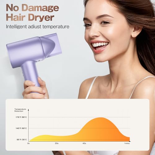 Image of Labiim Hair Dryer, High-Speed Ionic Blow Dryer 110,000 RPM Brushless Motor for Fast Drying, 200M Ions Frizz & Thermo-Control HairDryer with Magnetic Nozzle, Quiet Compact for Home Travel, Purple