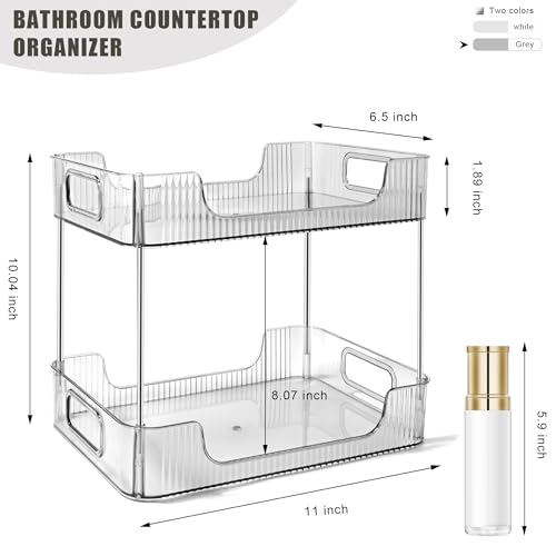 Image of 2-Tier Bathroom Counter Organizer Countertop Storage, Dresser Organizer Vanity Tray for Makeup, Perfume Organizer Cosmetics Skincare Shelf - Grey