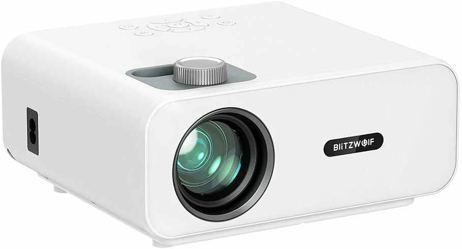 BlitzWolf BW-V5 LED Projector, front view ലെൻസുള്ള