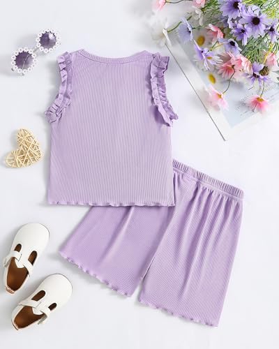 Image of Weebaby Toddler Girl Clothes Baby Summer Outfits Sleeveless Halter Top Ruffle Short Set Cute Kids Clothes Girls