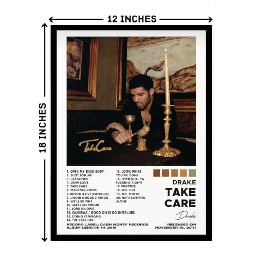 Image of Vyopix Drake - Take Care Album Cover, Wall Decoration Art Framed Poster, Matte & Glossy Laminated Poster with 0.5 Inch Black Wooden Frame (MATTE, 12X18 Inches)
