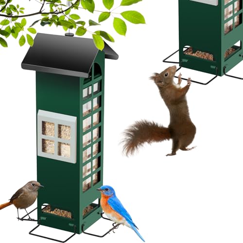 Bird Feeder Squirrel Proof Gravity Protection- Blue Jay Metal Bird Feeders for Outside Hanging - Mesh Cardinal Wild Bird Feeders Birdhouse for Spring,2.5LB Capacity