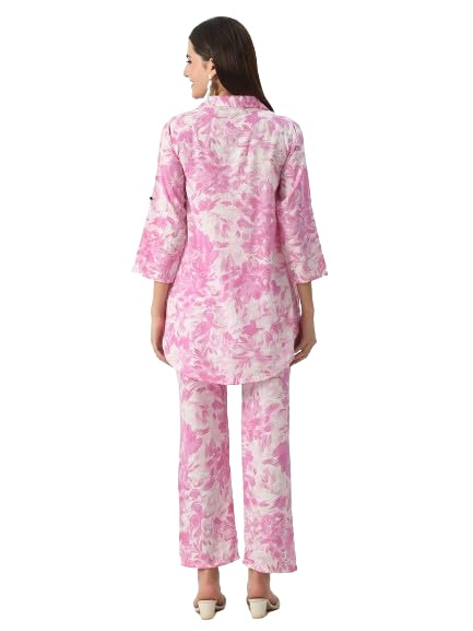 Image of Neysa Floral Print Cord Set (Shirt & Bottom Set) for Girls & Women | Women Flower Print Set | Women Printed Palazzo Set | Women Shirt Set | Women Cord Set.