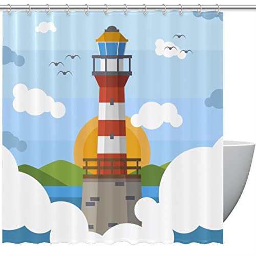 Rideau de douche phare oiseaux 183 cm grand format textile imperméable - 2