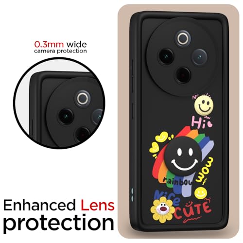 Image of Pikkme Back Cover for Vivo T4 5G / iQOO Z10 5G | Soft Silicone| Cute Rainbow Smile & 3D Cartoon Flower Design | Shockproof Raised Camera Protection Bumper Case (Black)