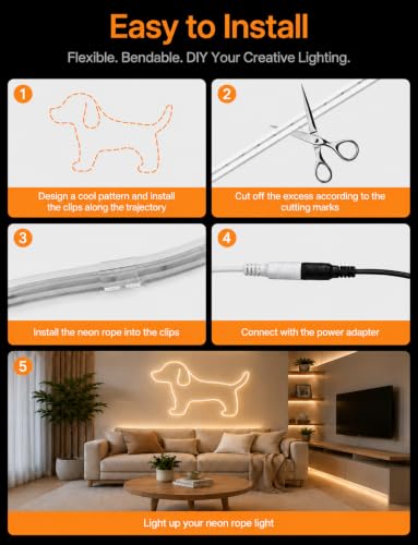 Image of LED Rope Lights 5M, Cuttable Neon Strip Lights, Warm White
