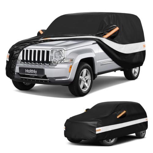 Image of 10 Layers SUV Car Cover Custom Fit for Jeep Liberty (2001-2013), Waterproof All Weather for Automobiles, Outdoor Full Cover Sun Dust Rain Protection with Cotton. Black