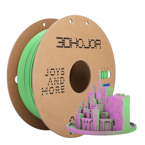 Dual Color Matte PLA 3D Printer Filament 1.75mm 2 in 1 Coextrusion 1KG Spool (2.2lbs) Multicolor PLA with Smooth Matte Finish for FDM 3D Printers-Green Pink