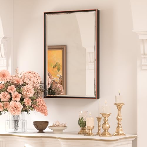 TETOTE Oil Rubbed Bronze Bathroom Mirror 16 x 24 Inch Beveled Frame Vanity Mirror Tempered Glass Shatterproof for Modern Bedroom Entryway Living Room