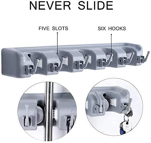 Vajin Mop and Broom Holder; Upgraded with Effective Strong Holding 5 Slot Position with 6 Hooks Garage Storage up to 11 Tools Wall Mounted; Organize Ideas; Standard Size 1