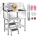 RIGMEC Dog Washing Station 38'' Stainless Steel Pet Grooming Tub for Large Dogs Over-Size Professional Dog Grooming Bathtub Station Wash Shower Sink Pet Grooming Bathtub Station