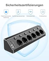 Vipwell Ecksteckdose mit Unabhängigem Schalter，Steckdosenleiste Mit 4 USB (2 USB C)+6 Fach Steckdose Mit Kindersicherung, 3680W, 2M Verlängerungskabel für Küche, Büro, Haushalt (Schwarz) – Ansicht 3