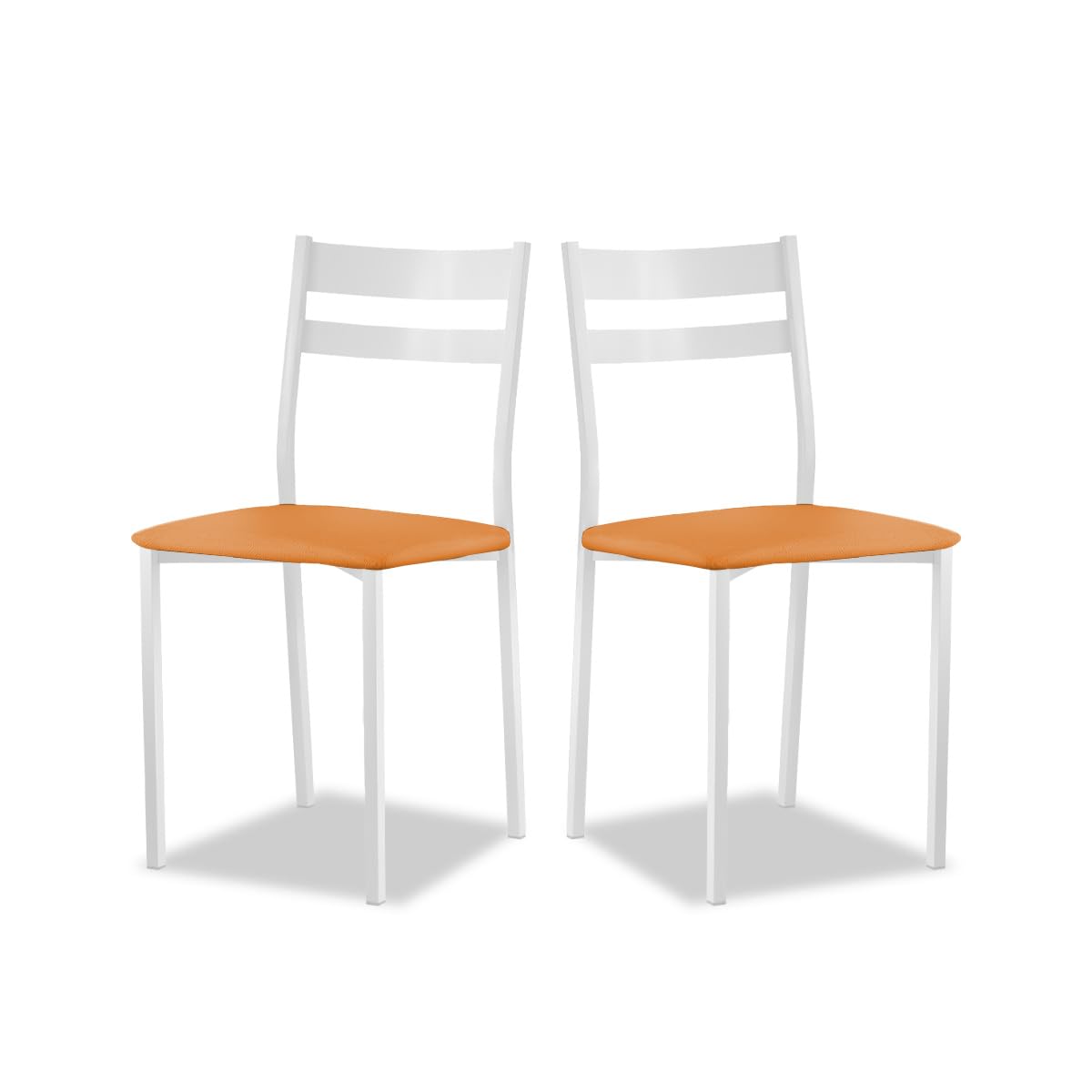 ASTIMESA - Silla de Comedor o Cocina de Metal Blanca - Asiento Polipiel en Color Naranja - 2 Unidades - 38 cm (Ancho) x 45 cm (Alto Asiento) x 85 cm (Alto Total) x 40 cm (Fondo)