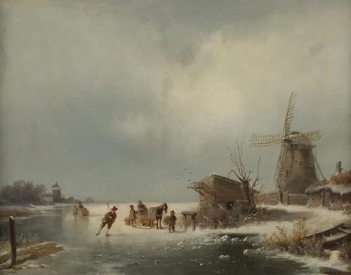 Toile paysage d'hiver Andreas Schelfhout impression peinture murale 60x90cm