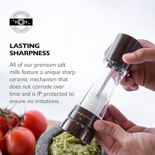 Image of COLE & MASON Derwent Salt Grinder - Gunmetal Mill Includes Gourmet Precision Mechanism and Premium Sea Salt