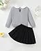 Renotemy Toddler Girl Fall Winter Outfits Skirt Set 2-3 Year Old Girl Gifts Long Sleeve Grey Collar Sweatshirt with Bow Jacquard Black Pleated Skirt A-Line Dress 2 Piece Outfit 2T 3T Girls Clothes