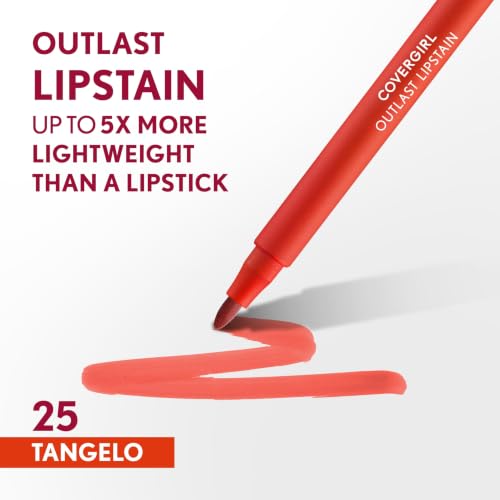 Covergirl Outlast Lipstain, 25 Tangelo, Smooth Application, Precise Pen-Like Tip, Transfer-Proof, Satin Stained Finish, Vegan Formula, 0.06oz - image 2