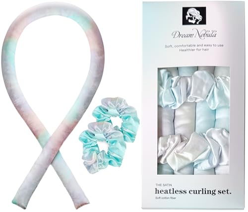 Satin Heatless Hair Curler Set for Overnight Waves - Adjustable Sleep-Friendly Curling Rod &amp; Headband, No-Heat Natural Curls Hair Rollers (Dream Nebula)