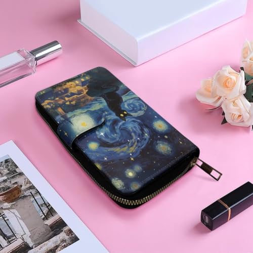 Image of COEQINE Ladies Wallets Pink Leopard Heart Black Printed Leather Phone Long Clutch Purses Check Coin Change Holder