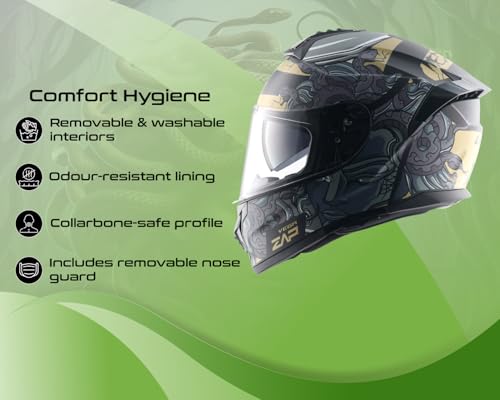 Image of Vega Zap DV Medusa Full Face Motorcycle Helmet with Dual Visor, Shock Absorbing Liner, Comfortable Interior, Lightweight Shell, Aerodynamic Design, Ventilated Fit, and Trendy Dull Black Grey Finish Dull Black Grey-M