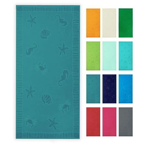 ZOLLNER Toalla de Playa Grande, 100x200 cm, 100% algodón, Verde petróleo