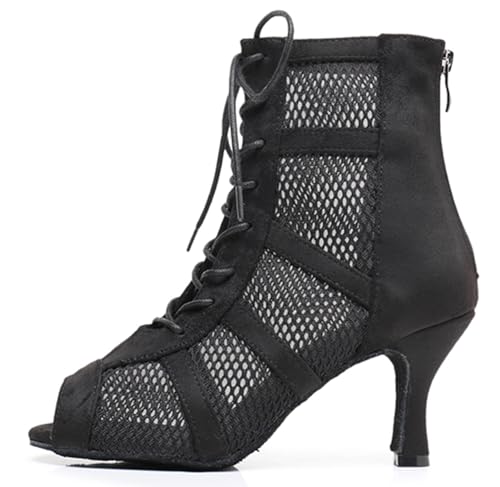 Image of Dance Practice Shoes for Women Mesh Ballroom Sandals Heels Party Prom Ankle Booties with Zip